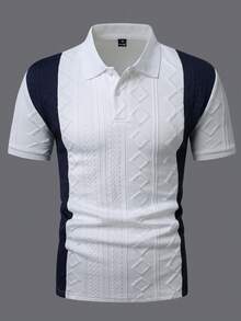 Manfinity CasualCool 男士對比飾邊幾何圖案時尚 Polo 衫，儀式場合適用 - 彩色 - 查看 3
