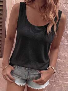 EMERY ROSE Camiseta de tirantes básica casual de cuello en U para tallas grandes - Negro - Ver 3