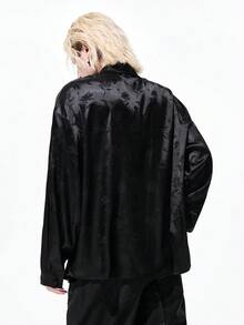 ROMWE MEN Goth 男士复古哥特城堡黑色领长袖衬衫 - 黑色 - 查看 3