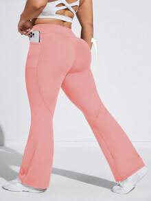 SHEIN Rhythm Era Plus Size Women High Waist Tummy Control Flared Workout Pants With Side Pockets, All Season Yoga Jogger Pants For Commute Running Gym - Pink - View 2