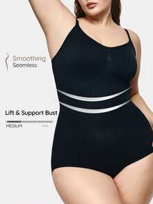 SHAPORA Plus Size Bow Detail Shapewear Medium Stretch Lightweight Bodysuit - Black - View 1