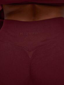 Musera Sport 高腰喇叭瑜珈皮拉提斯長褲，適用於板式網球、網球、匹克球、健身房健身、日常休閒 - 酒紅色 - 查看 5