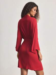 Ocili Comfortable Ribbed Soft & Smooth Cotton Robe, Women Sleepwear Loungewear - Red - View 3