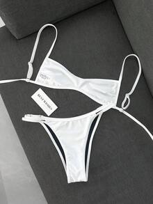Swim Mod 女款夏季海灘極簡優雅浪漫休閒度假性感甜美可愛時尚泳衣套裝，百搭百搭黑白對比，可正反穿黑白，多種造型選擇，平口微比基尼，適合海灘、度假村、水療、音樂節、蜜月及休閒度假場合 - 黑與白 - 查看 4