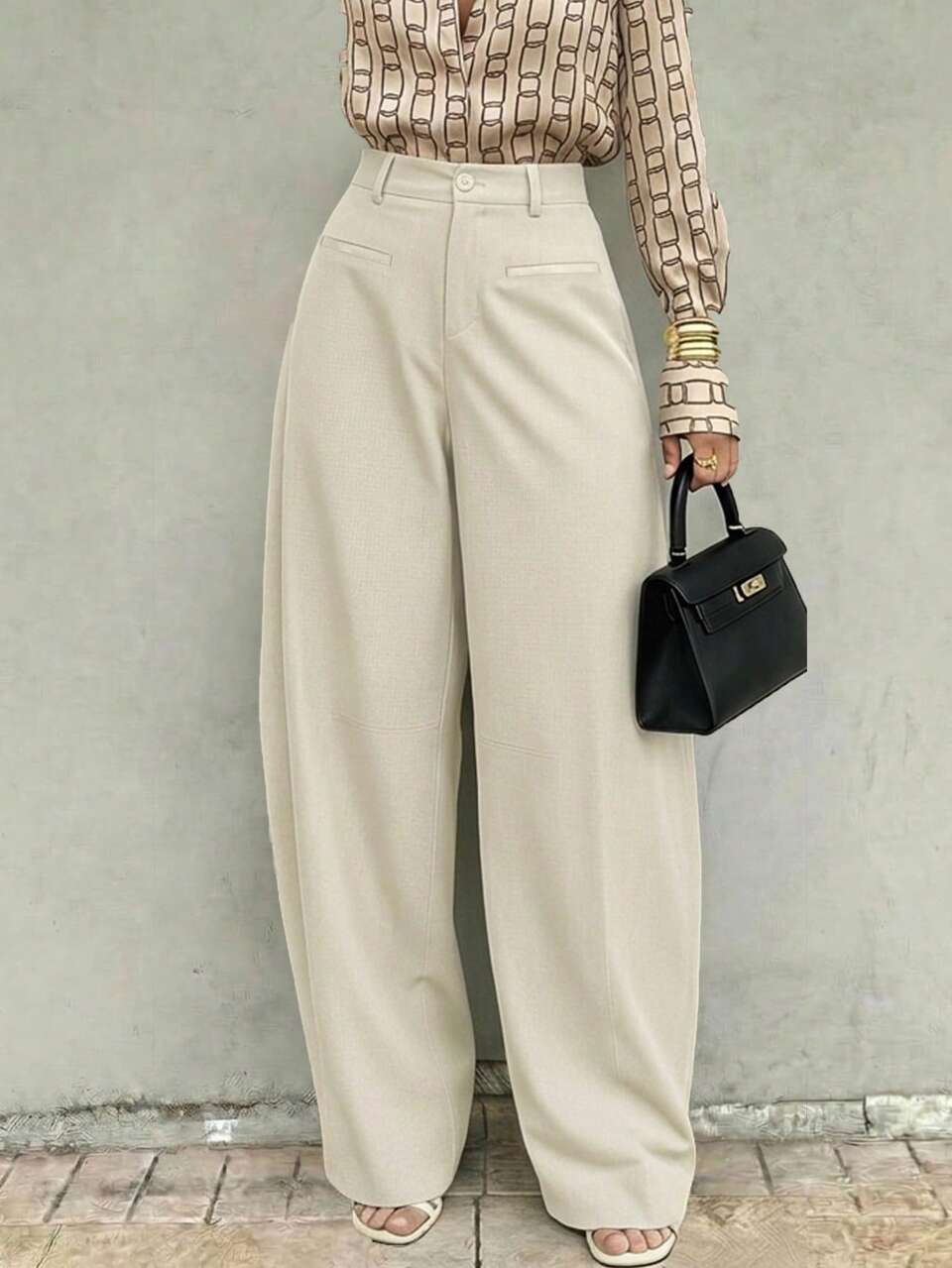 Anewsta Women's Spring/Summer Outfits Commuting Wear Modern High-End Luxury Loose Beige Blazer & Curved Leg Pants, Suitable For Commuting, Dating, Daily Wear And Parties