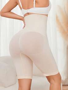 SHAPORA Shorts moldeadores de cintura alta de unicolor para mujer - Beis - Ver 2