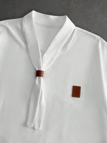 ROMWE MEN 2026 Men's Sailor Collar Patchwork Design Short Sleeve Casual T-Shirt - White - View 4