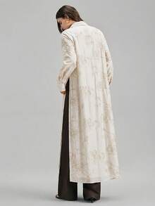 Ontre Beige,Summer,Elegant,Vacation, Al-Adha Women's Long Sleeve Blouse,Textured Fabric Button Closure Loose Fit Side Slit Long Shirt,Minimalist Fashion - Beige - View 2