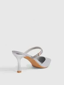 CUCCOO SZL Pointed Stiletto Silver Gretel Rhinestone Strip Women's High Heels Shoes Kitten Heels Banquet Wedding Versatile Temperament Socialite Temperament High Heels Women's Shoes - Silver - View 3