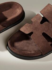 Solecia Sandales de plage plates confortables marron pour femmes, mode pour Noël - Taupe - Voir 3