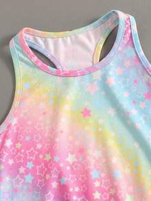 SHEIN 少女星星印花紮染背心與短褲運動套裝 - 彩色 - 查看 8