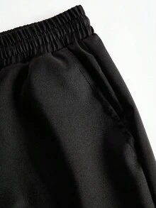 Manfinity CasualCool American Techwear Style Cargo Shorts For Men, Black Drawstring Waist, Multi-Pocket Zipper, Summer Thin Casual 5-Point Pants - Black - View 5