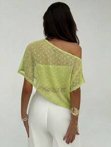 Top Asimétrico de Color Sólido Casual para Mujer , Verano, Top de Verano - Verde - Ver 2