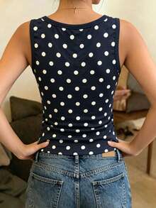 Rovax Polka Dot Digital Print Fashion Minimalist Casual Women's Tank Top Friend's Gift Vacation Navy Blue Summer - White - View 2