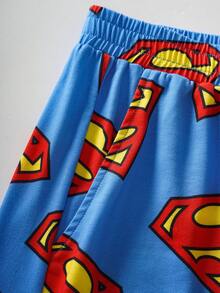SUPERMAN X SHEIN Men's Print Tank Top And Shorts Loungewear Set - Blue - View 7