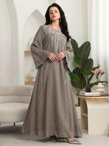 Al Najma Bata elegante bordada para mujer para Eid - Café integral - Ver 4