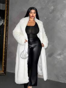 Maweii Women's Faux Fur Long Coat, Winter Furry Jacket - White - View 3