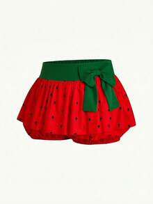 Sweetra Plus Size Watermelon Print Elastic Waist Cute Bow Decor Shorts Vacation Red Summer Wedding Guest Casual - Multicolor - View 1