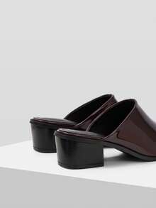 Mnmlis New European And American Patent Leather Pointed Toe Mules Shoes Women, Thick Heel Outside Slippers, Workplace Commuting Versatile Low Vamp Shoes Fall Shoes - Coffee Brown - View 6