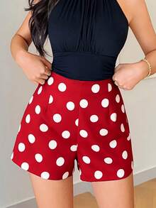 Franclia Summer New Women's French Design Straight Leg High Waist Elegant Minimalist Casual Commuter Shorts - Red - View 6