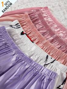 Pijamas para niñas y jóvenes, caja sorpresa, incluye 1 conjunto rosa con bolsillo bordado en jacquard, 1 conjunto naranja con bolsillo bordado, 1 conjunto rosa con estampado de corazón, 1 conjunto morado con estampado de corazón, 1 conjunto blanco con estampado de corazón, 5 conjuntos enviados al azar, 1 conjunto, conjunto de ropa de estar por casa cómodo y suave de satén con solapa, cárdigan de manga corta y pantalones cortos, adecuado para uso en el hogar y en interiores en verano, 1 conjunto al azar de 5 conjuntos de pijama - Multicolor - Ver 6