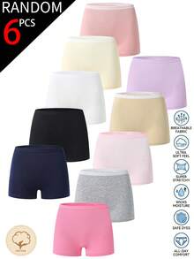 [6pcs Randomly Sent]All Season Pure Cotton Skin-Friendly Classic Solid Color Basic Hipster Briefs For Girls - Multicolor - View 1