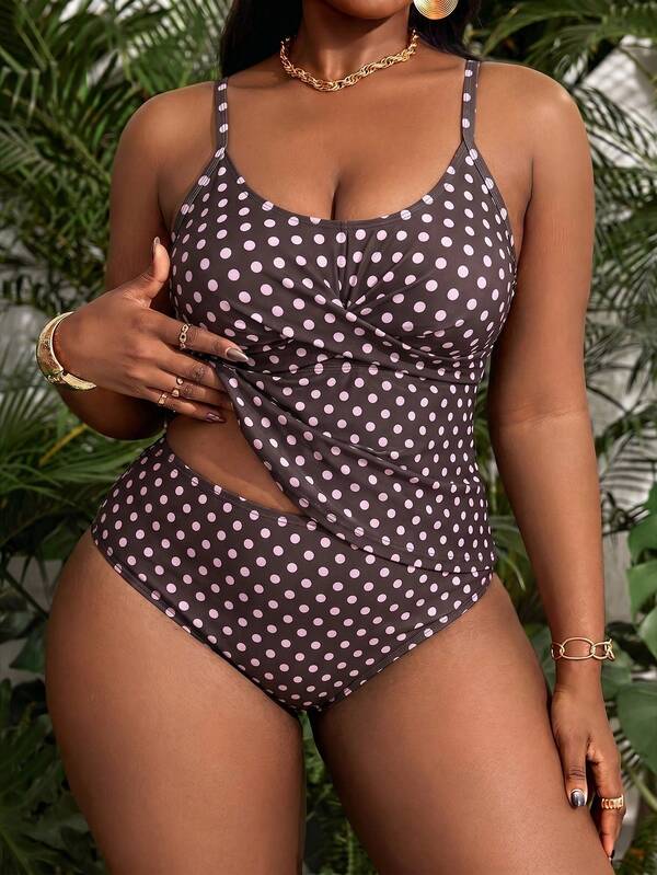 Slaydiva Plus Size Women's Gradient Print Casual 2-Piece Tank Style Swimsuit