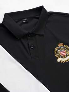 STYNVO 男士拼色休閒數位印花圖案 Polo 衫，儀式場合適用 - 黑色 - 查看 7