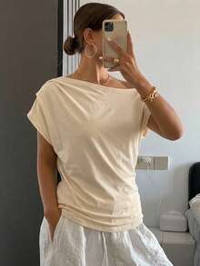 DAZY Striped Off-Shoulder Ruched Bodycon Short Sleeve T-Shirt For Women Summer - Yellow - View 5