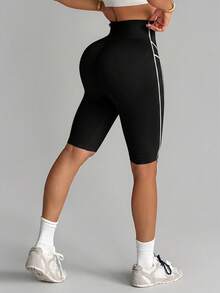 Slayform Slayform Contrast Color Seamless Sports Essential AthleticBermuda Shorts Gym Black Summer - Black and White - View 2