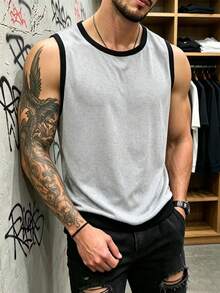 Manfinity Dauomo 男士休閒拼色寬鬆無袖背心上衣 夏季款 - 彩色 - 查看 5