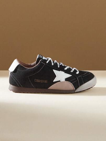 CUCCOO EASI Women's Shoes Color Matching Lace-Up Round Head Flat Bottom Casual Sports Shoes Casual Style Imitation Suede PU Leather Black Casual Sports Shoes Dail