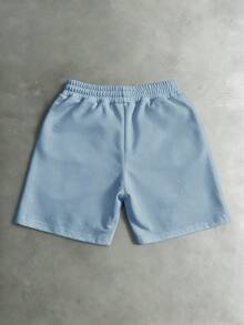 PAVTROS Plus Size Men's Casual Letter Print Drawstring Waist Slant Pocket Loose Shorts, Suitable For Daily Commute And Vacation - Baby Blue - View 2
