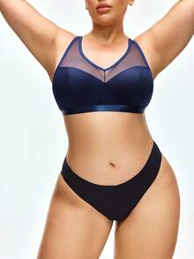 SHAPORA Sujetador estilo minimalista inalámbrico para curvas tallas grandes, color azul marino - Azul Marino - Ver 2