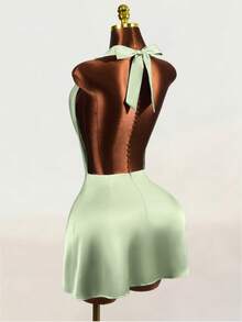 Women's Spaghetti Strap Deep V-Neck Casual Elegant Silk Finish Glossiness Sexy Grace Dress Night Out Sage Green Summer - Green - View 3