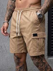 Manfinity Homme Pantalones cortos cargo para hombre de unicolor con cintura elástica, cordón y bolsillos - Multicolor - Ver 11