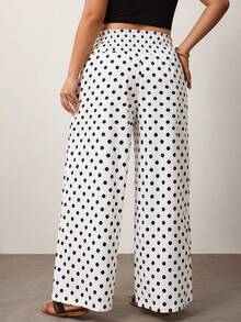 Enliva Plus Size Women's Pure Apricot Polka Dot Wide Leg Pants, Elegant Style, Fashionable And Versatile, Suitable For Commuting And Office Wear - Multicolor - View 2