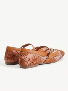 CUCCOO CHICEST Spring And Summer New Brown Lace Mesh With Women's Flat Shoes Fashionable And Elegant Versatile Commuter Low Vamp Fashion Summer Breathable Mesh Ma - Fireworks net H8 brown - View 5