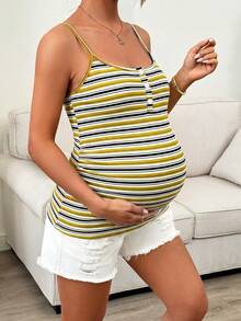 SHEIN Maternity Striped Button Design Casual Cami Tank Top - Multicolor - View 6
