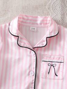 SHEIN 2pcs/Set Baby Girl Home Pajamas With Exquisite Embroidered Pattern, Matching Satin Trim - Pink - View 7