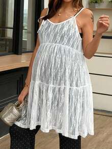 Dazy Maternity Atasan Tank Top Camisole Berenda Berlapis-lapis Modis untuk Ibu Hamil di Musim Panas - Putih - View 6
