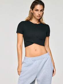 SHAPORA 1 pièce Top court noir moulant pour femme - Noir - Voir 4