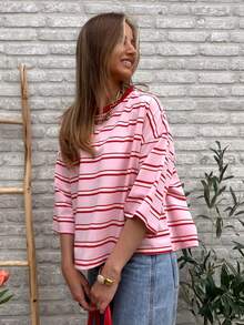 SHEIN Frenchy Women's Striped Colorblock Casual Versatile Everyday T-Shirt - Light Yellow - View 2