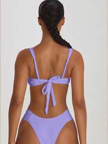Musera Resort Underwire Thick Shoulder Ruched Cup Bikini Top Swim Vacation Holiday Summer Travel Beachwear Basics Solid Colour Swimwear Resort Core - Lilac Purple - View 2