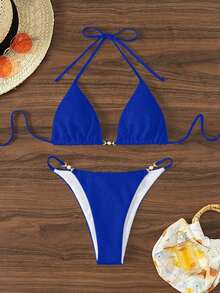 Swim Mod Traje de baño tipo tankini de unicolor y textura, para playa/resort - azul real - Ver 6