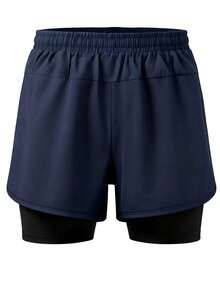 Gym Rark Quần short thể thao nam mùa hè in chữ 2 trong 1, tập gym và hoạt động ngoài trời - Màu xanh hải quân - Xem 2