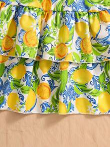 SHEIN Teen Girl Solid Color Pleated T-Shirt And All-Over Print Pleated Skirt Casual Daily Outfit Set - Multicolor - View 6