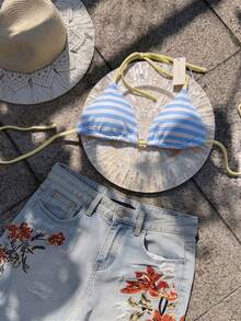 Elavelle Women's Spring/Summer Random Print Halter Bikini Top - Multicolor - View 2