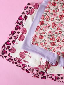 SHEIN Playful Pals 4套幼童女嬰可愛豹紋花卉蝴蝶結荷葉袖軟綿兩件式套裝 夏季短褲上衣套裝 度假海灘穿搭 粉色白色 - 彩色 - 查看 3