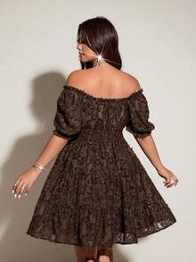 Viva Relle Vestido sexy de fiesta y cita para mujer talla grande con hombros descubiertos, encaje y volantes - Café integral - Ver 6
